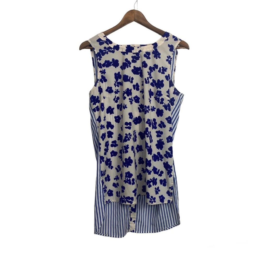 CABI‎ #5357 High Low Blue Floral Blouse Sz Medium